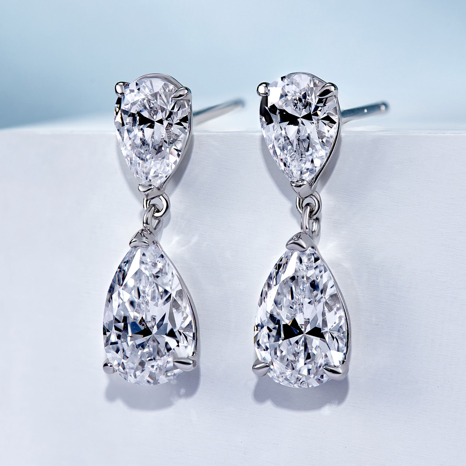 sparkling Double Pear Cut Stud Earrings | Silver Earrings