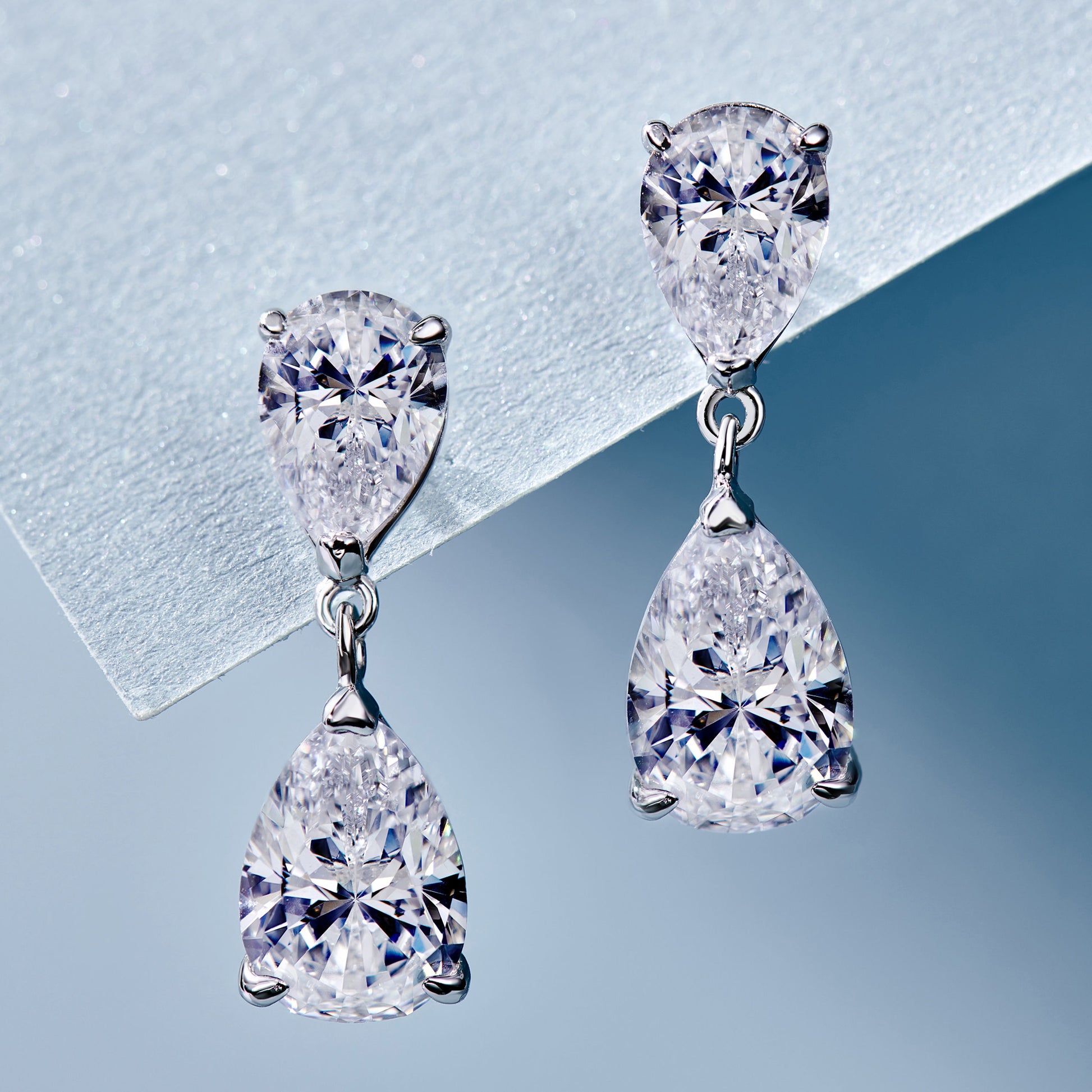 sparkling Double Pear Cut Stud Earrings | Silver Earrings