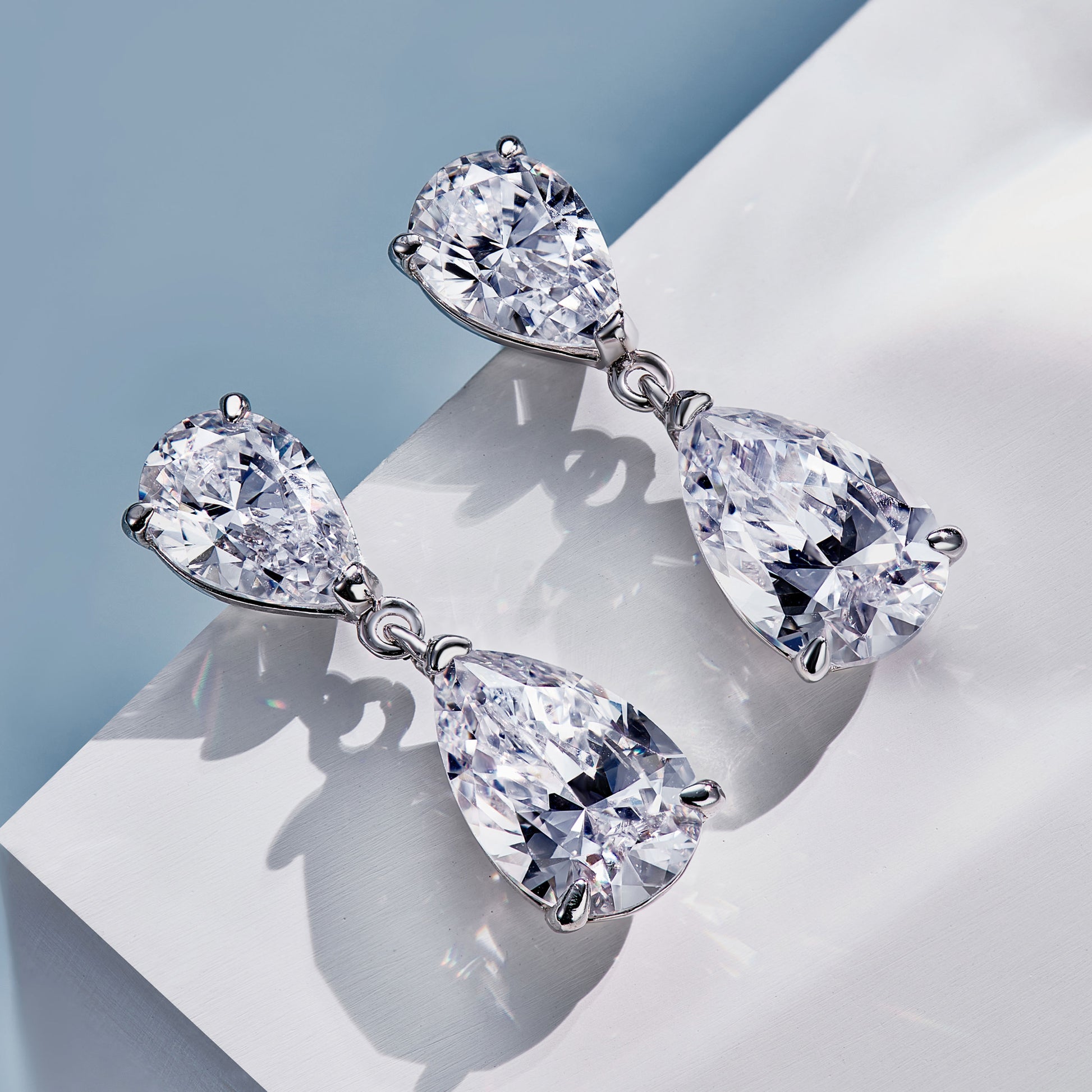 sparkling Double Pear Cut Stud Earrings | Silver Earrings
