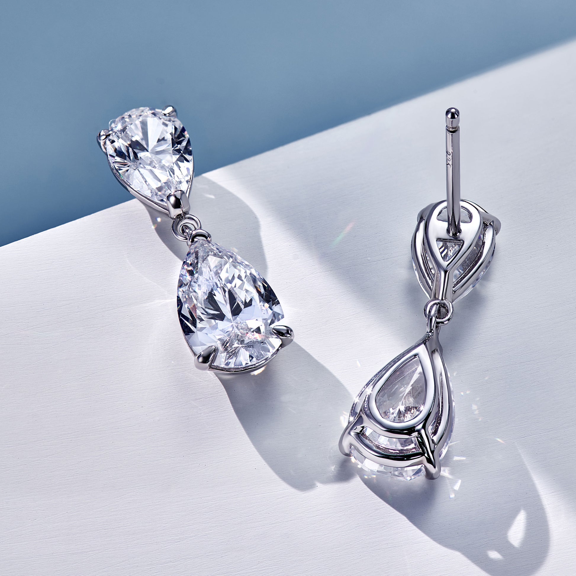 sparkling Double Pear Cut Stud Earrings | Silver Earrings