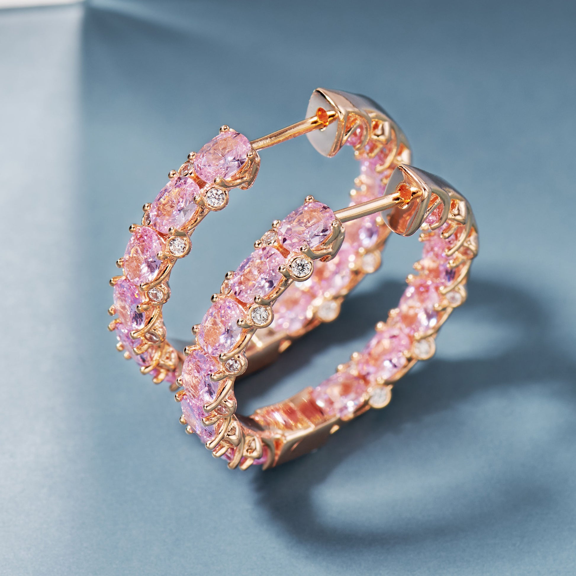 Pink Gemstone Hoops | Silver Earrings