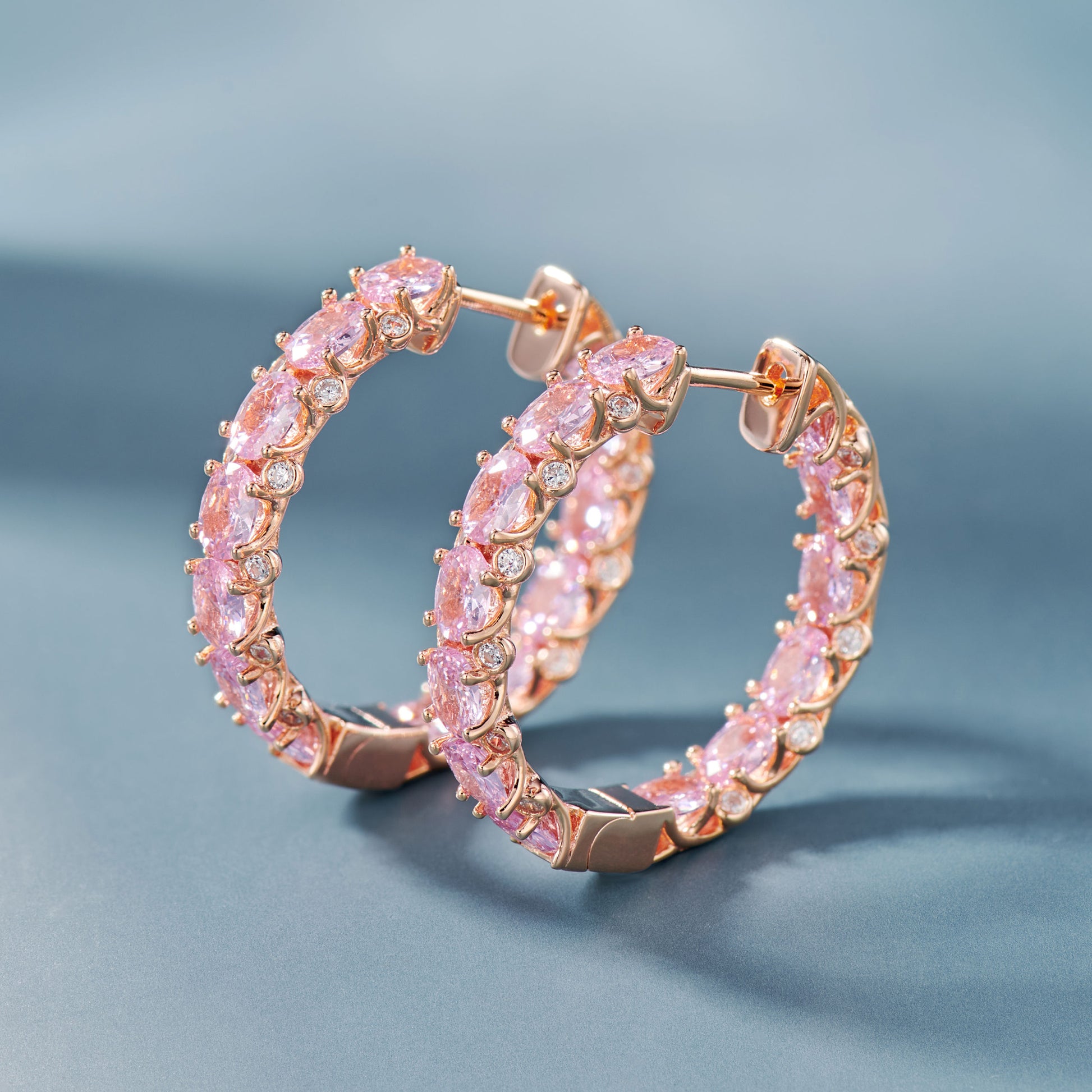 Pink Gemstone Hoops | Silver Earrings
