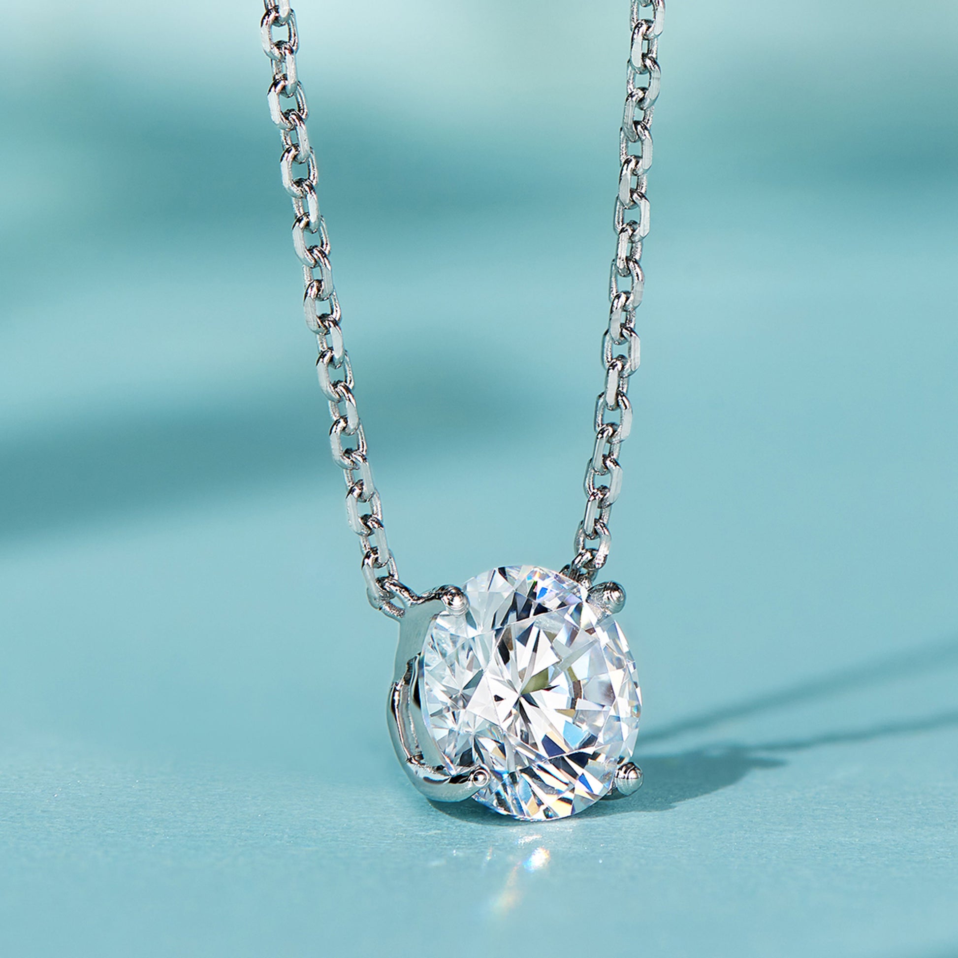 Simple Four-Prong Solitaire Pendant | Silver Necklace