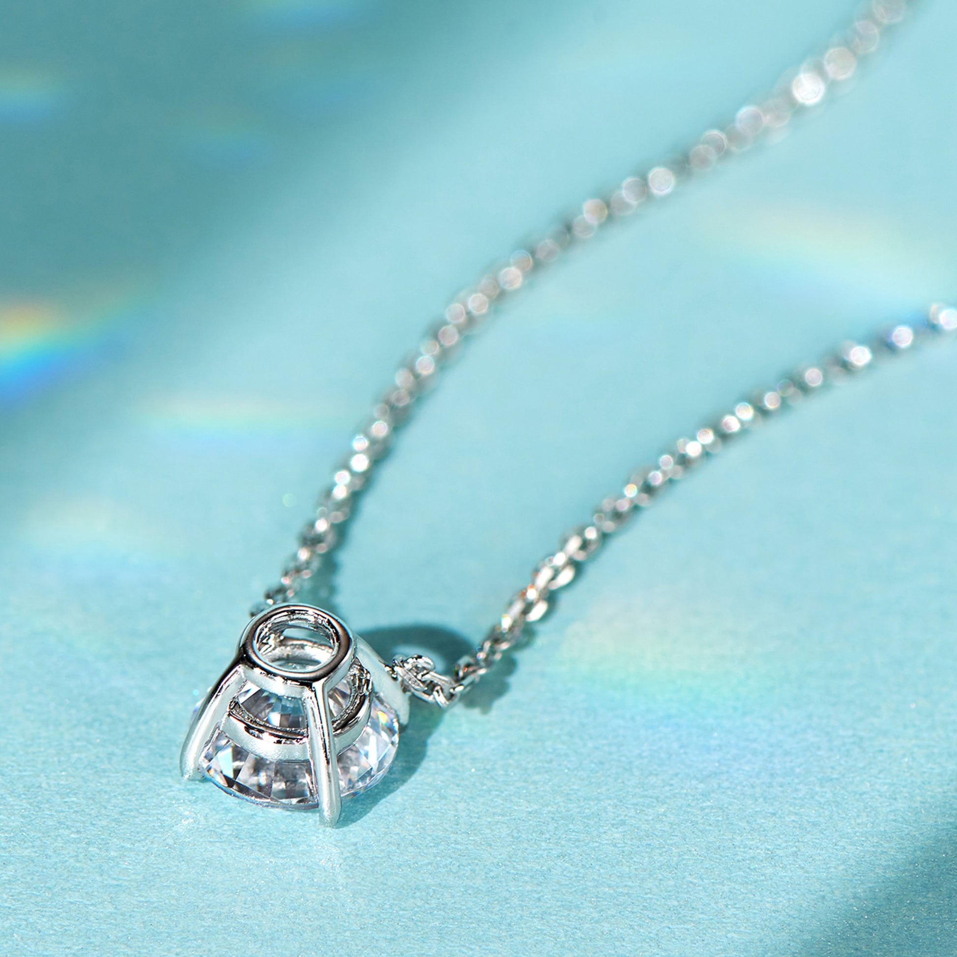 Simple Four-Prong Solitaire Pendant | Silver Necklace