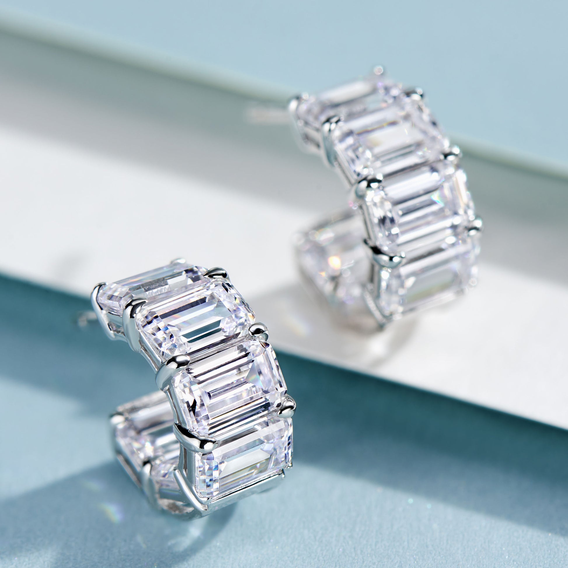 Emerald Cut Zirconia Stud Earrings | Silver Earrings