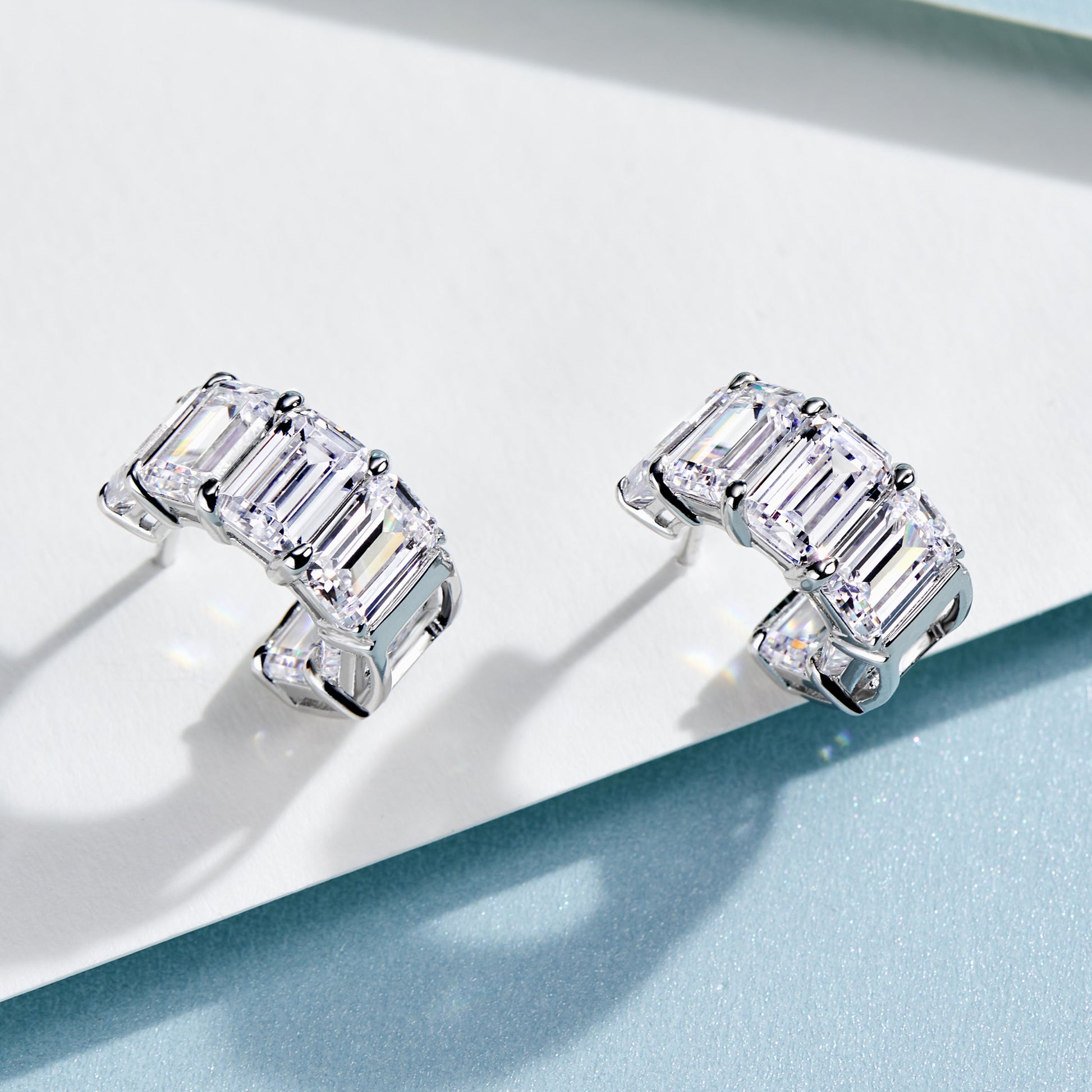 Emerald Cut Zirconia Stud Earrings | Silver Earrings