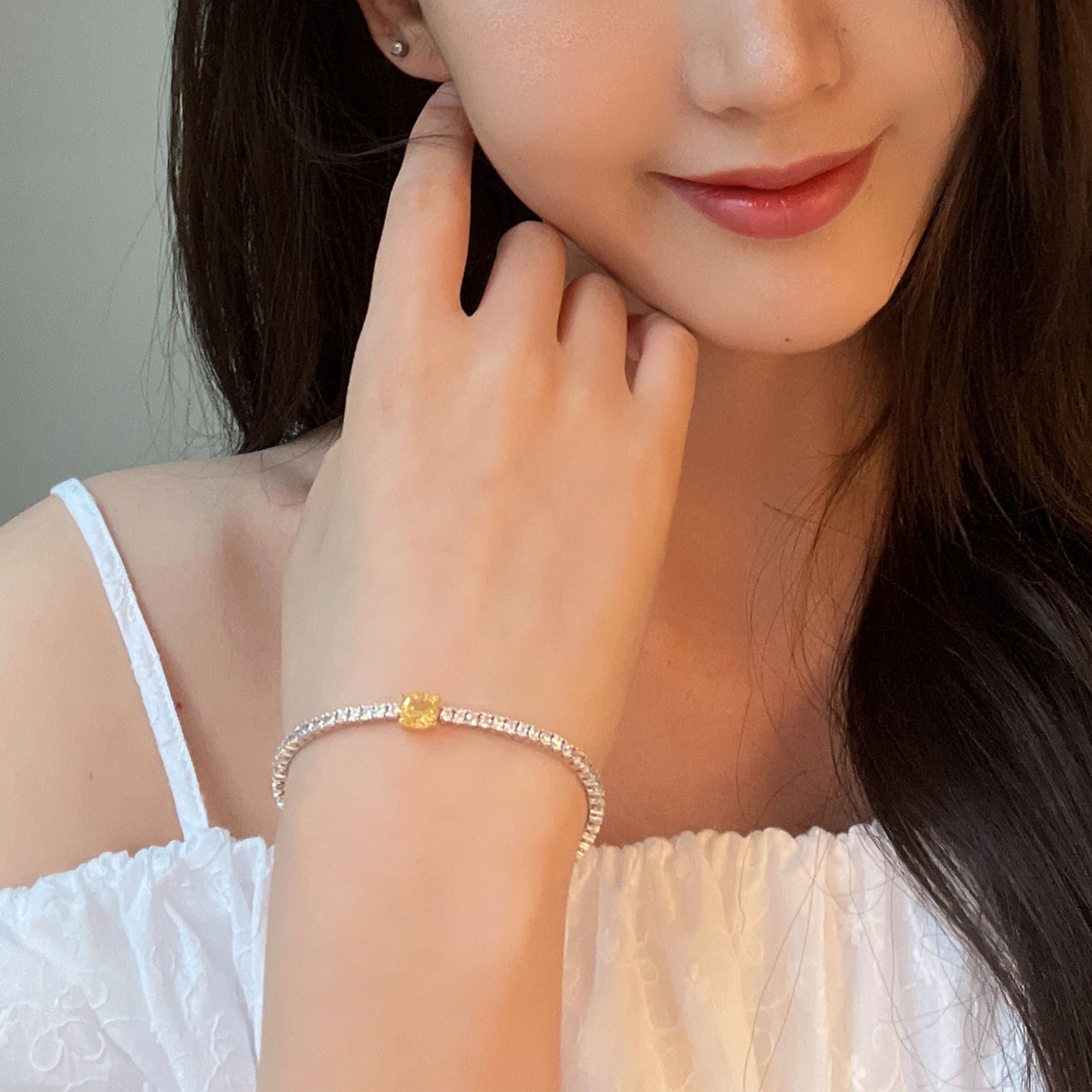 Cushion Cut Yellow Gemstone Bracelet | Silver Bracelet