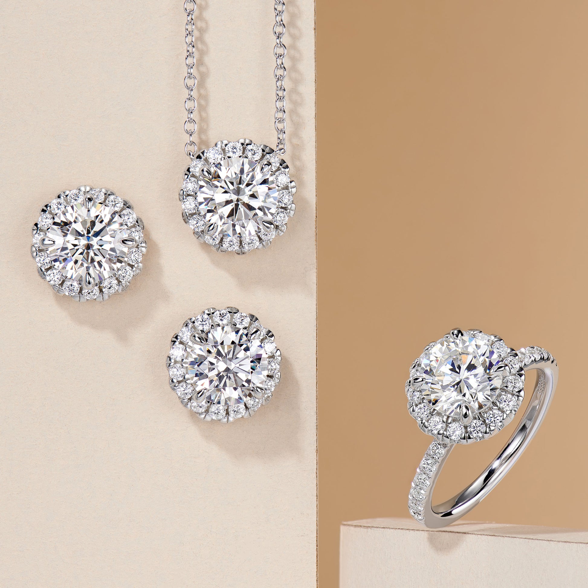Round Brilliant Stone Halo Pendant | Silver Necklace