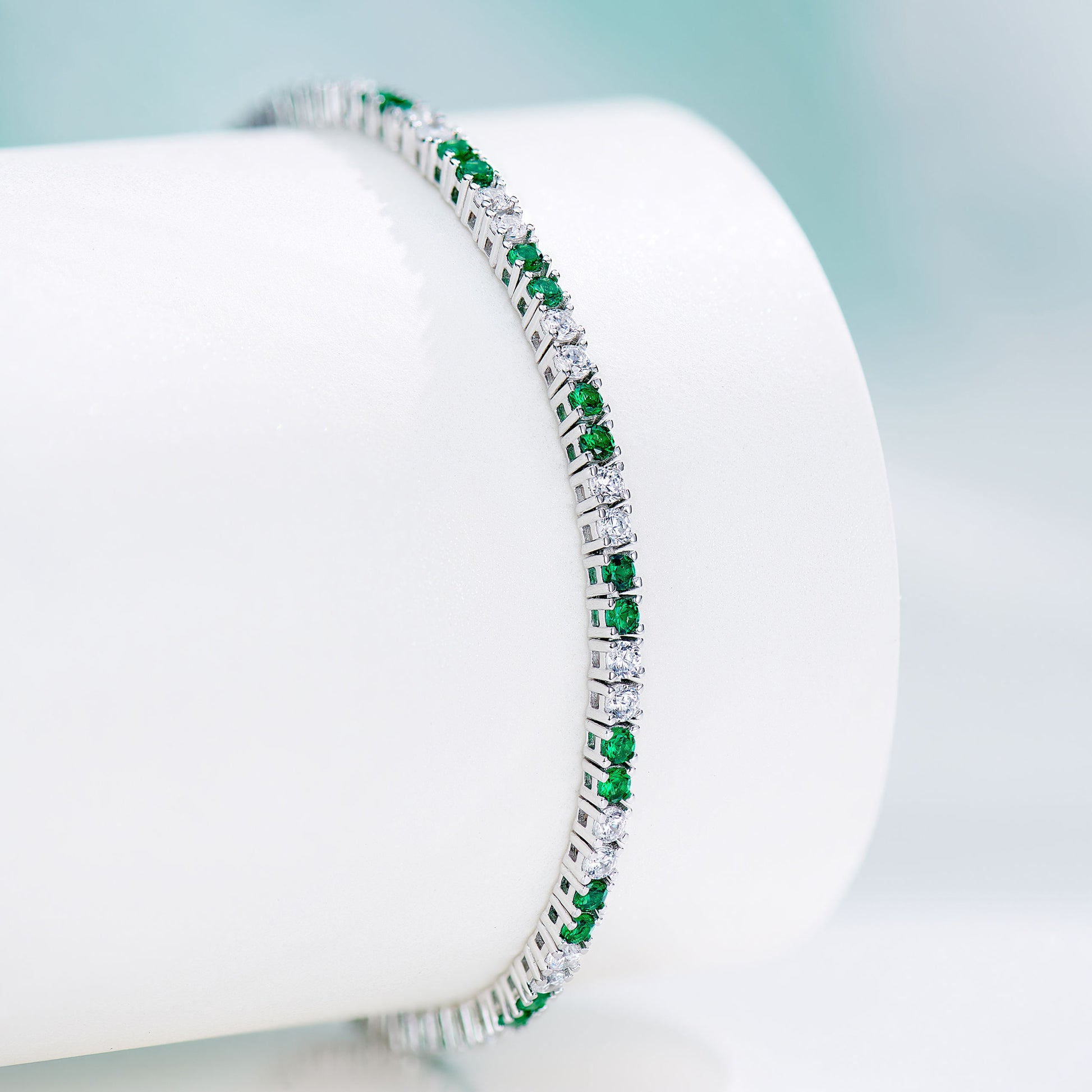Silver Green & Clear Stone Tennis Bracelet