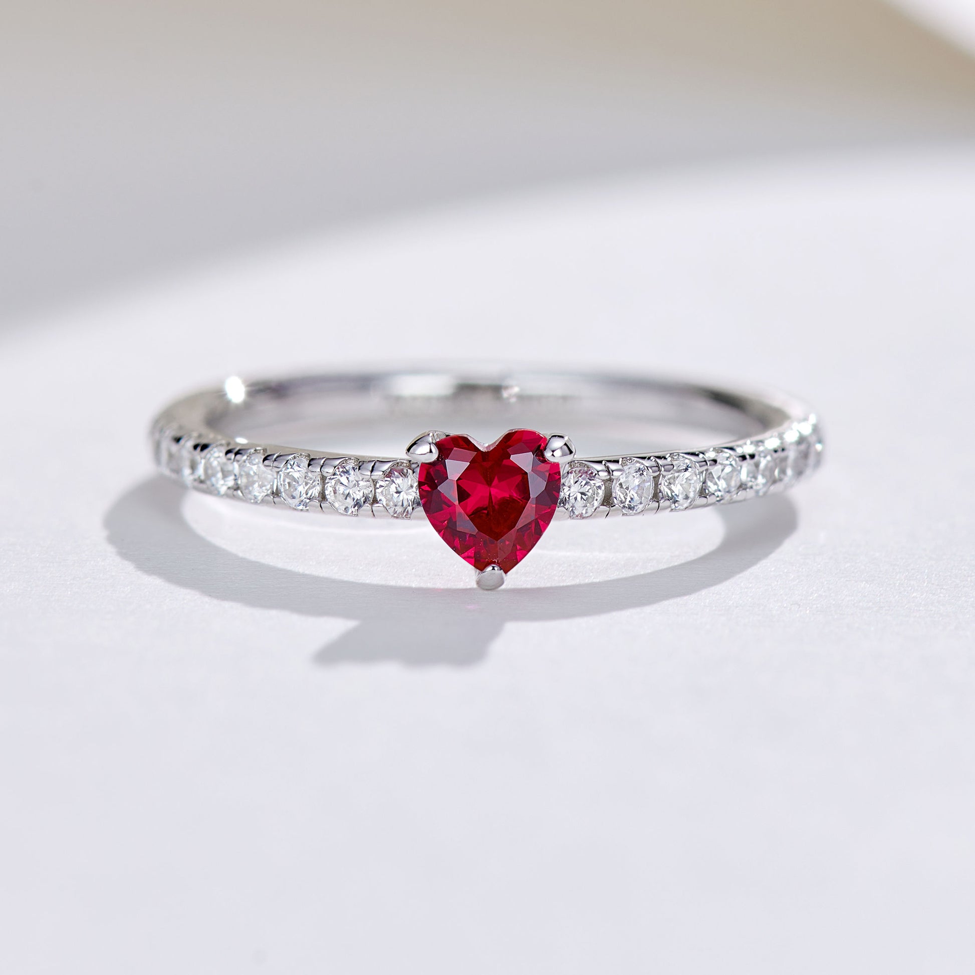 Red Gemstone Heart Ring | Silver Ring