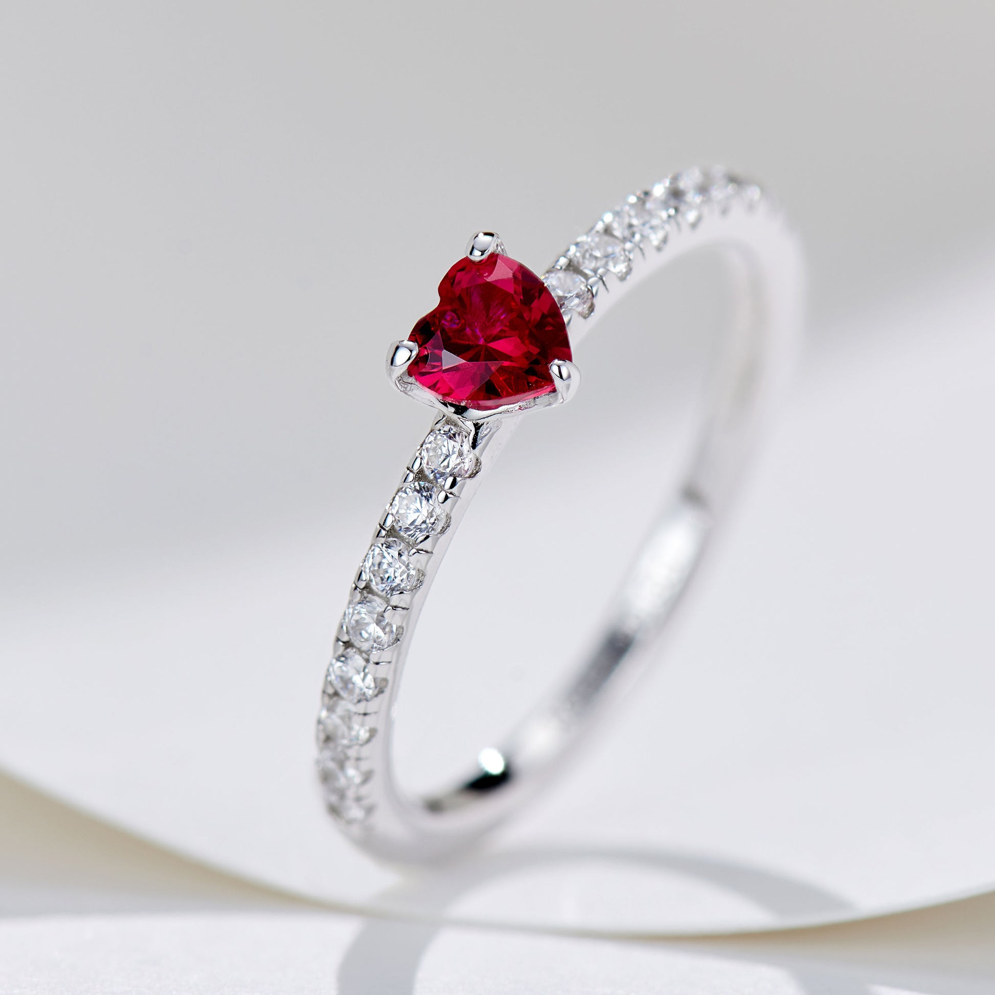 Red Gemstone Heart Ring | Silver Ring
