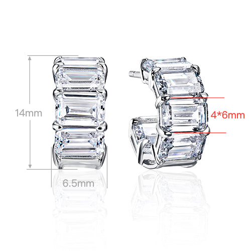 Emerald Cut Zirconia Stud Earrings | Silver Earrings