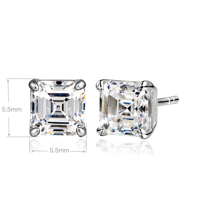 Minimalist Asscher Cut Stud Earrings | Silver Earrings