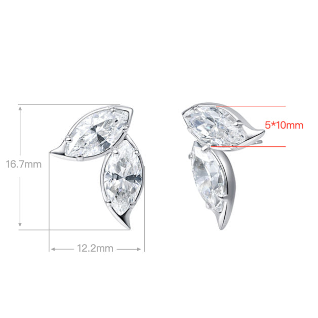 Marquise Cut Leaf Stud Earrings | Silver Earrings