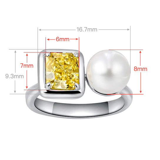 Yellow Gemstone Pearl Ring | Silver Ring