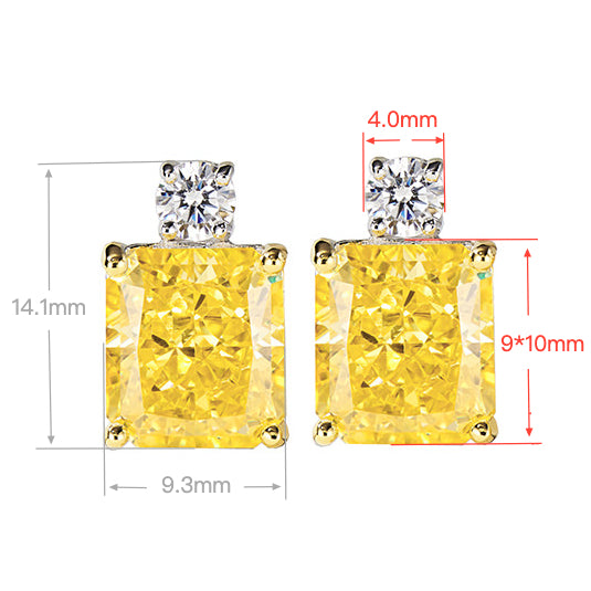 Yellow Cushion-Cut Stud Earrings | Silver Earrings
