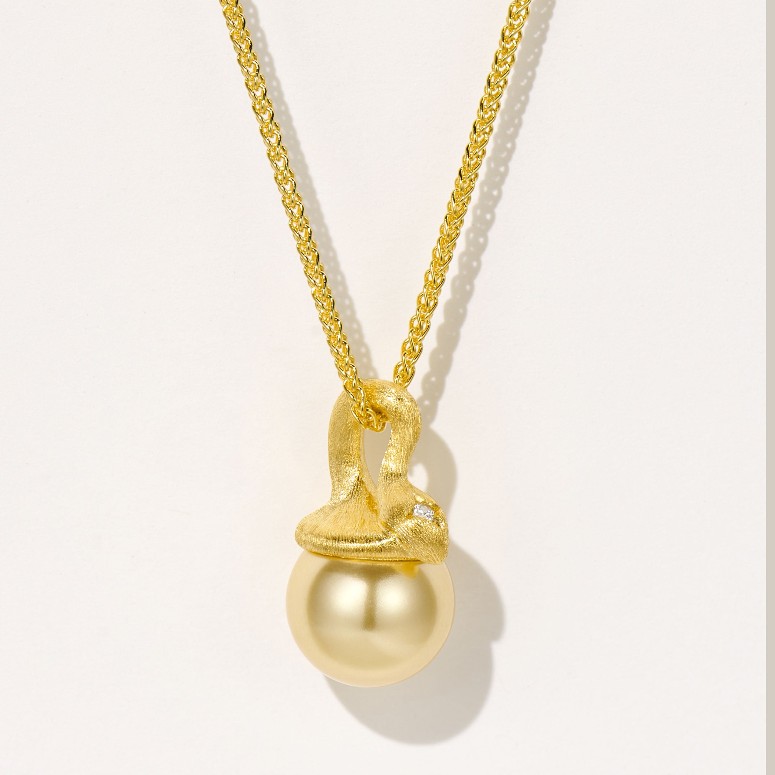 Golden Pearl Pendant | Silver Necklace