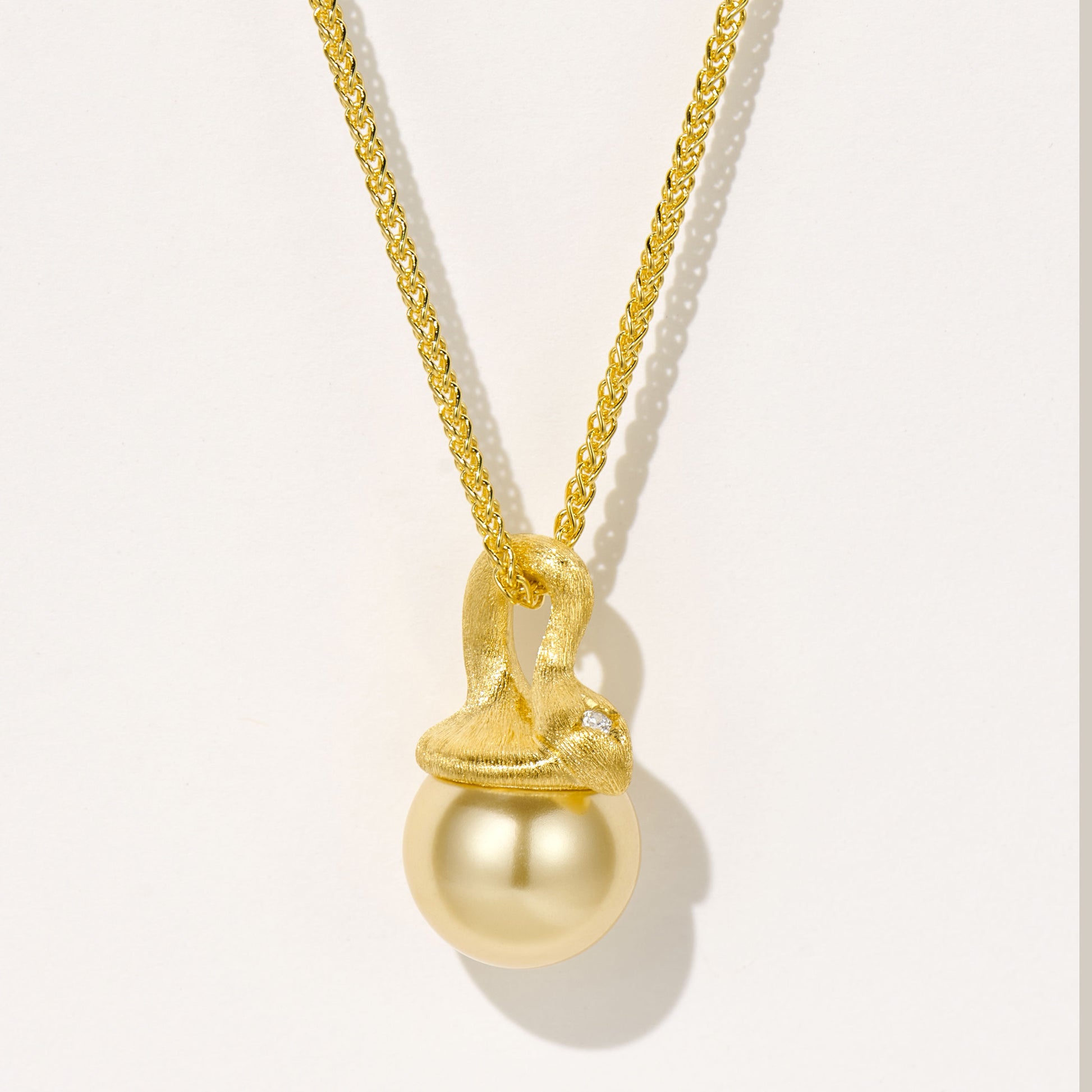 Golden Pearl Pendant | Silver Necklace