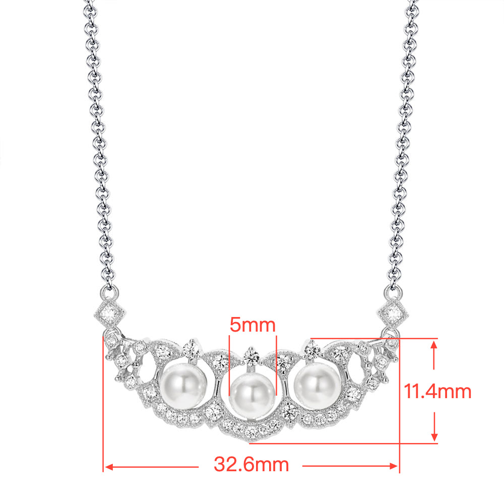 Elegant Lace Pearl Necklace | Silver Necklace