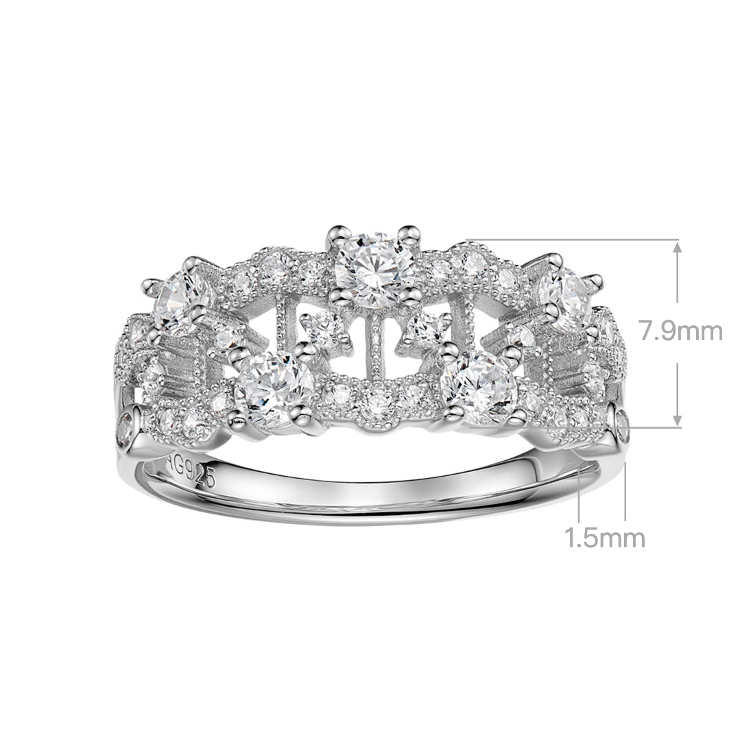 Regal Lace Pattern Zircon Ring | Silver Ring