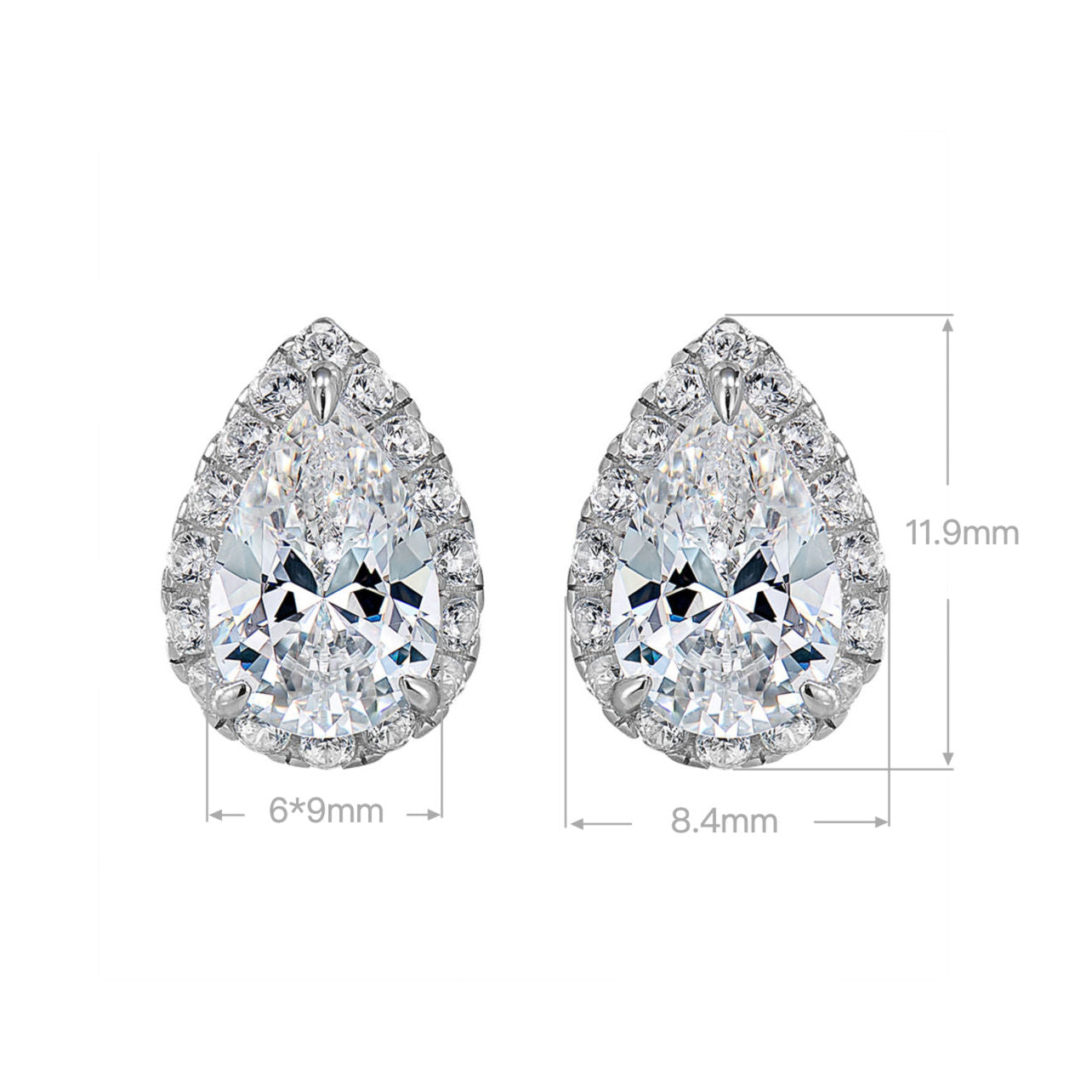 Pear-Cut Halo Stud Earrings | Silver Earrings