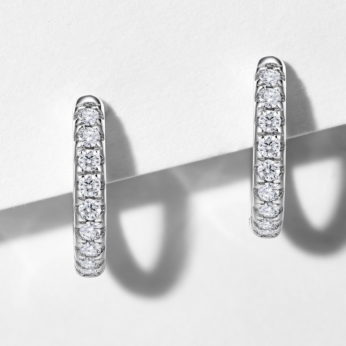 Lab Grown Diamond Pave Hoop Earrings  | Silver Earrings
