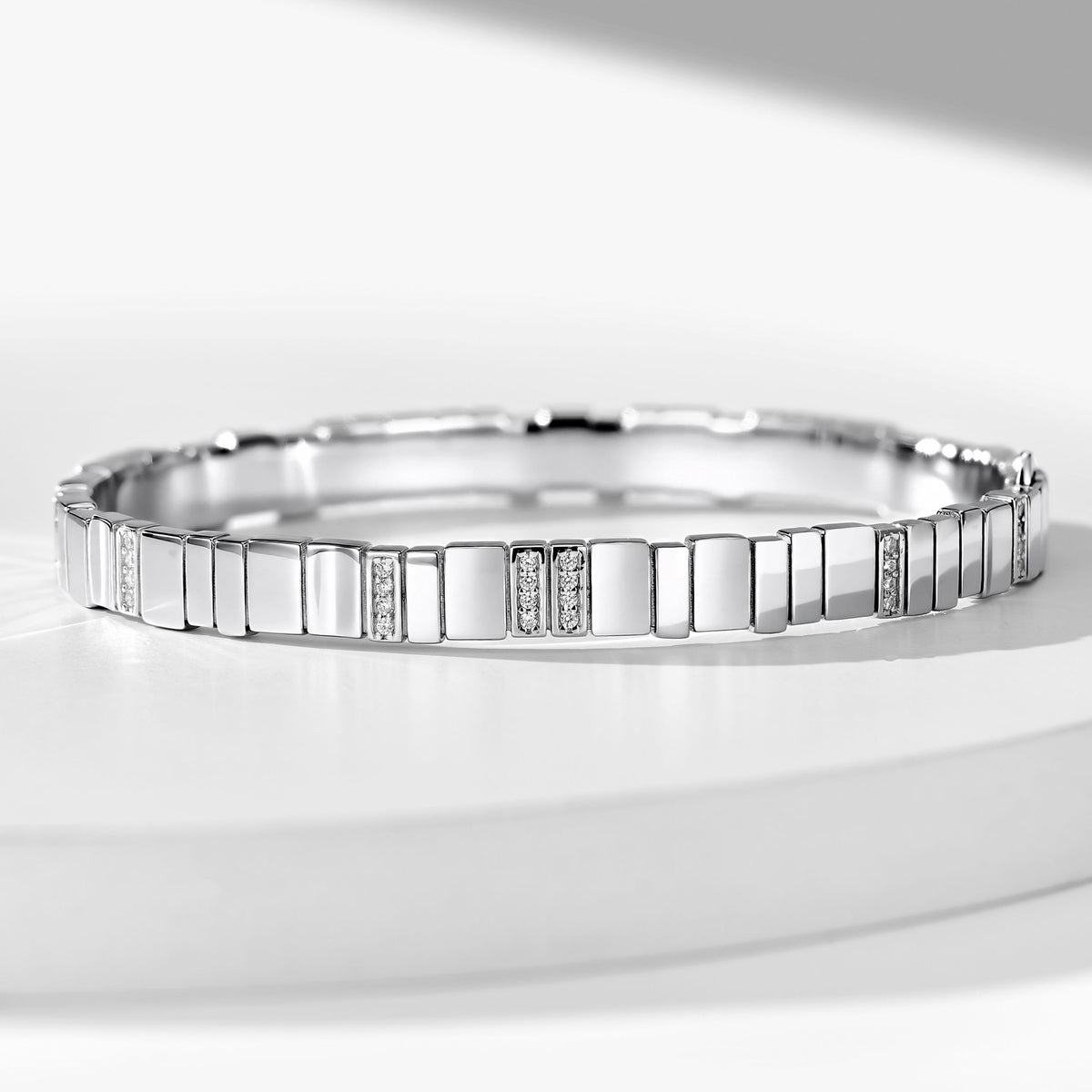 Piano Link Inlaid Zircon Bangle | Silver Bracelet