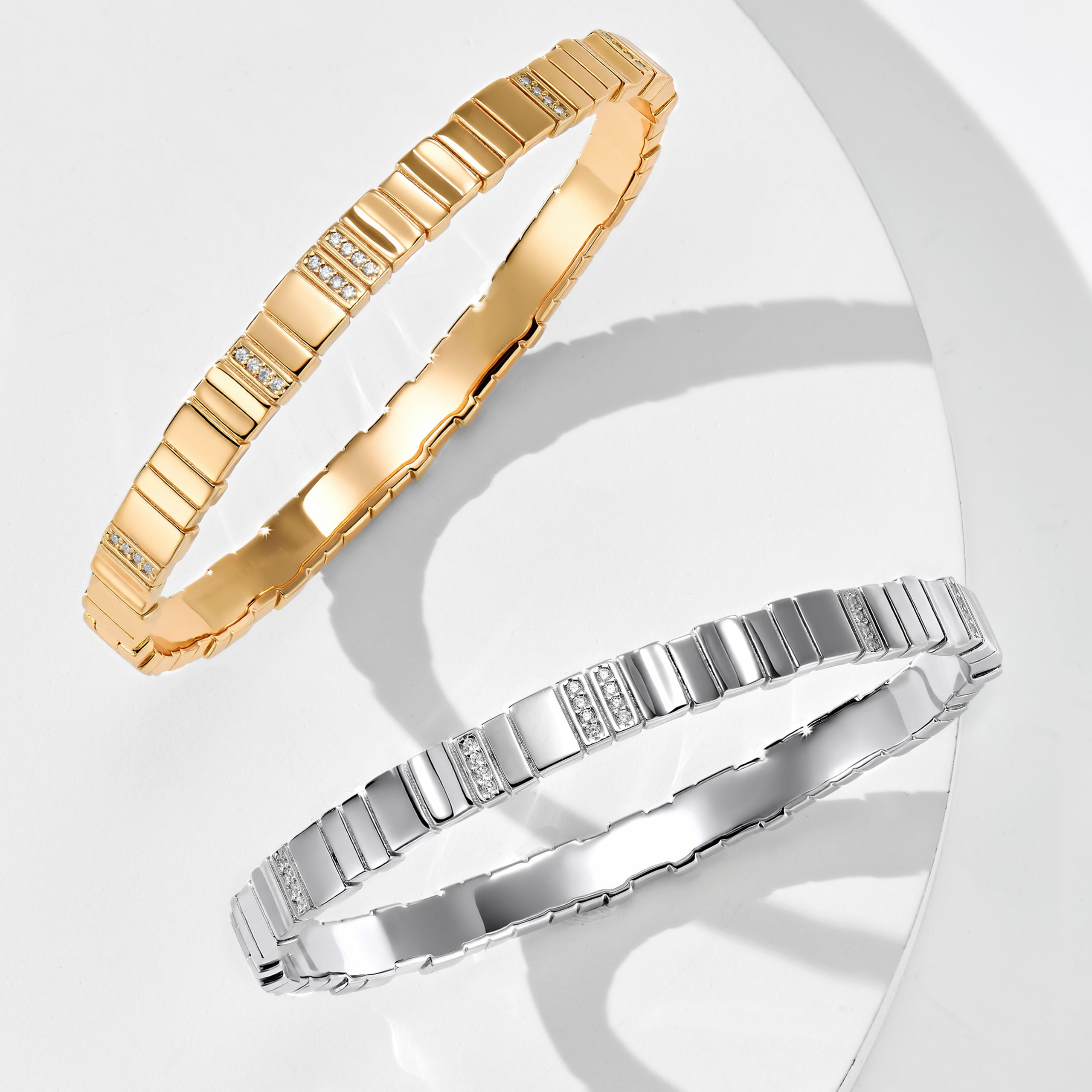 Piano Link Inlaid Zircon Bangle | Silver Bracelet