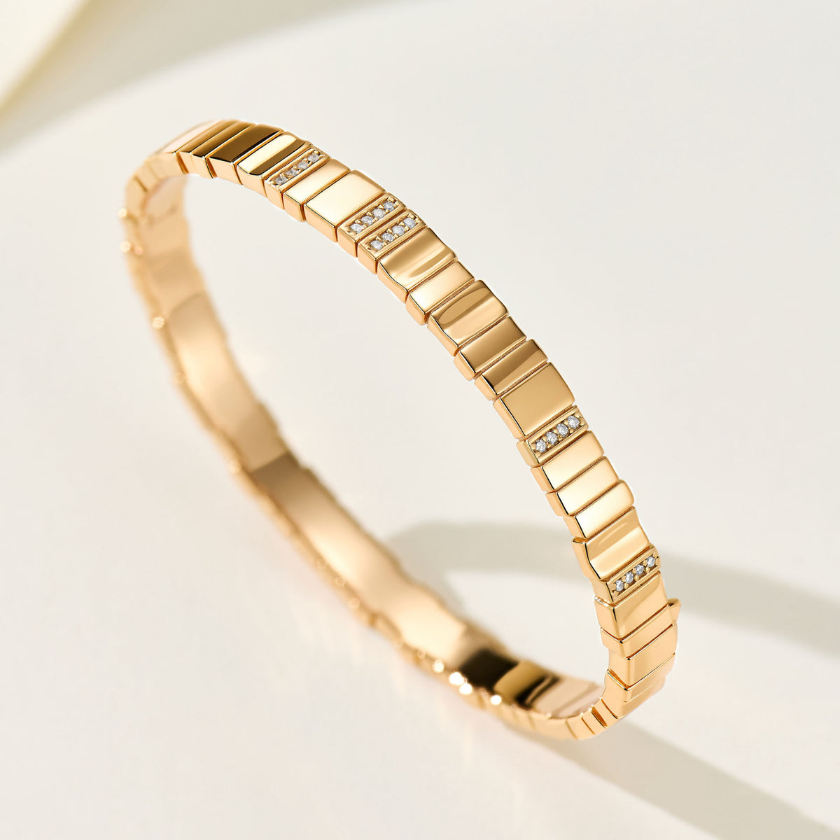 Piano Link Inlaid Zircon Bangle | Silver Bracelet