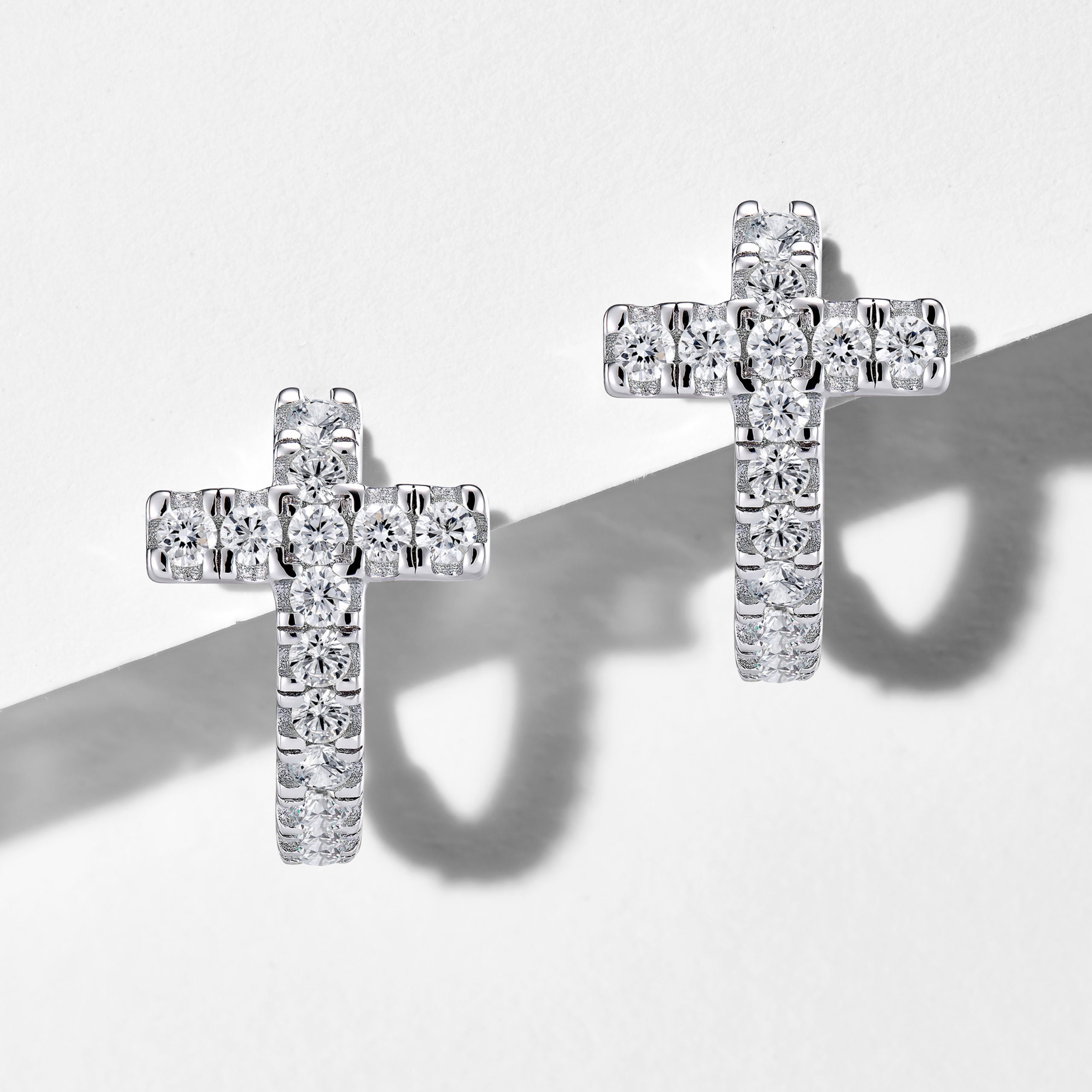 Minimalist Cross Huggie Earrings | Silver Earrings