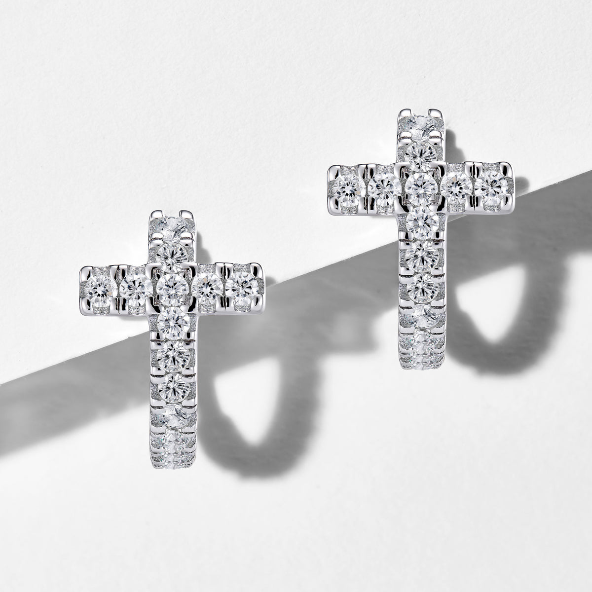Minimalist Cross Huggie Earrings | Silver Earrings