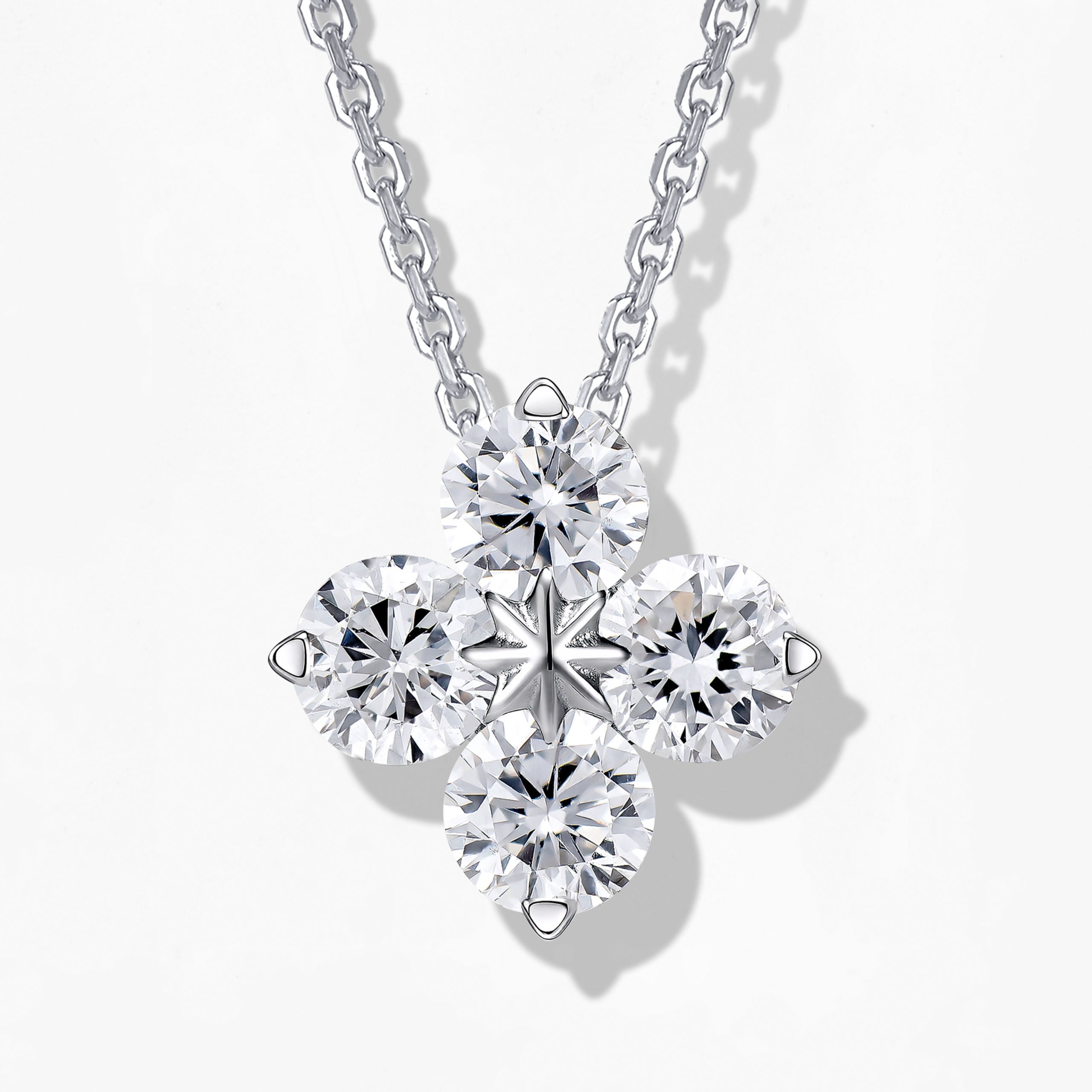 Mini Lab Grown Diamond  Four Leaf Clover Pendant | Silver Necklace