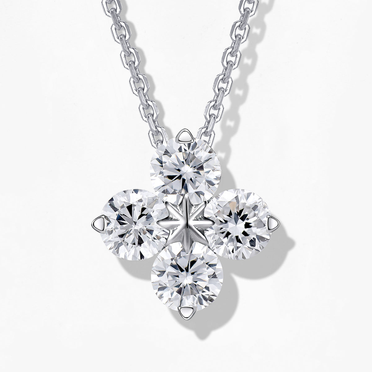 Mini Lab Grown Diamond  Four Leaf Clover Pendant | Silver Necklace