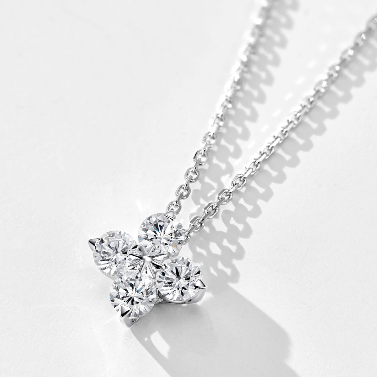 Mini Lab Grown Diamond  Four Leaf Clover Pendant | Silver Necklace
