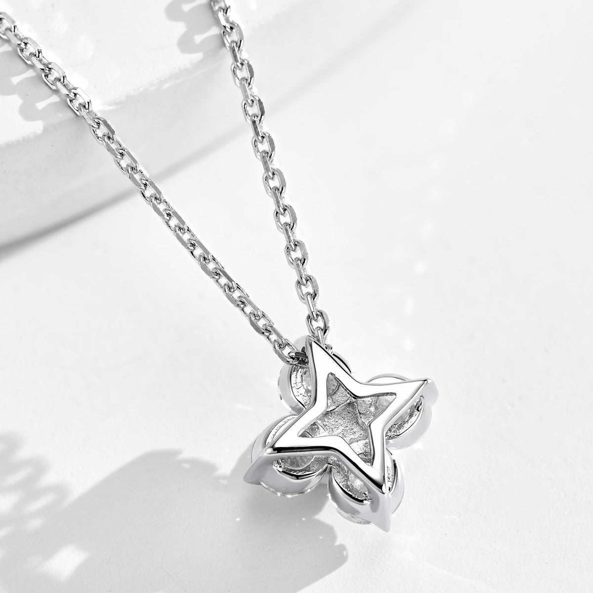 Mini Lab Grown Diamond  Four Leaf Clover Pendant | Silver Necklace