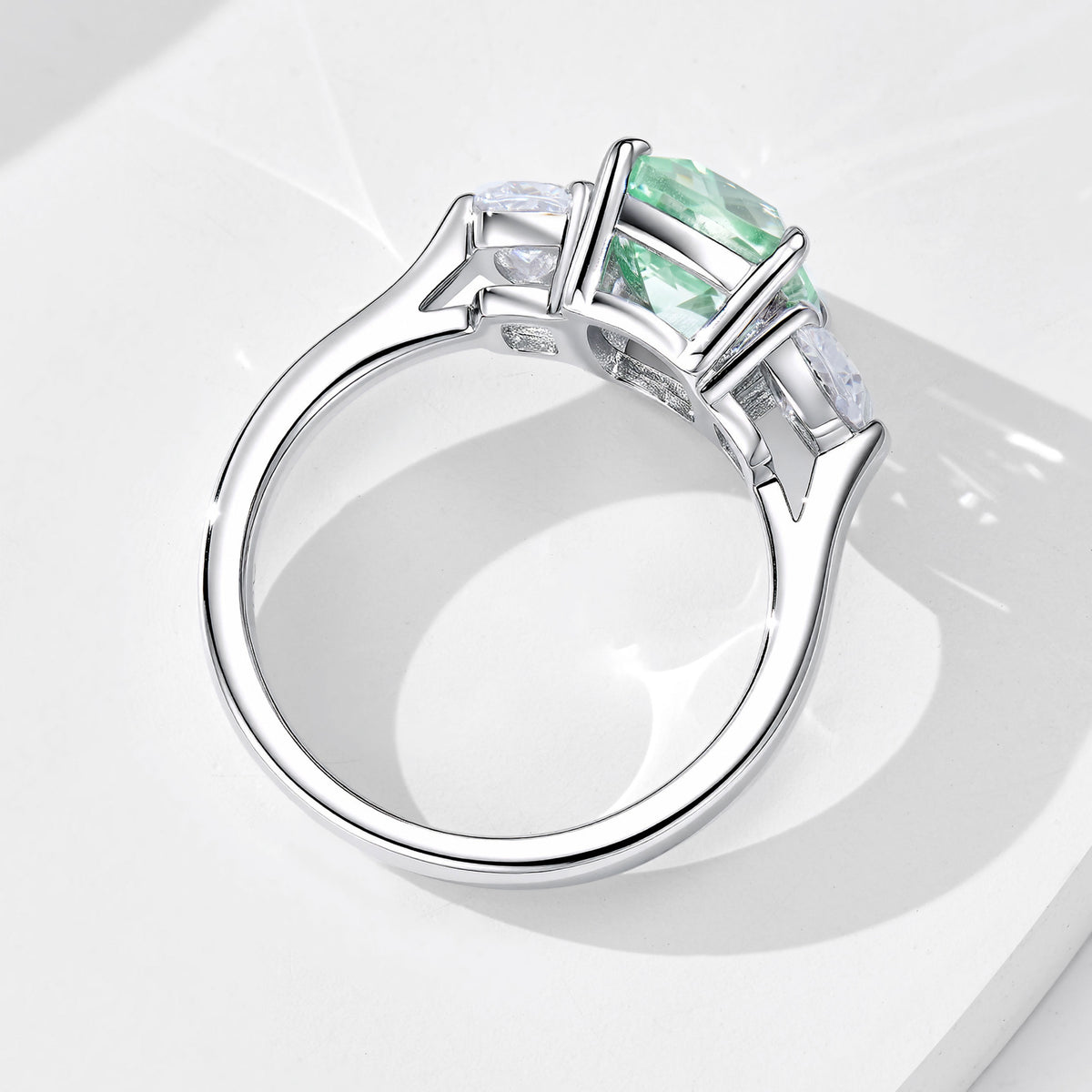 Mint Green Three Stone Ring  | Silver Ring