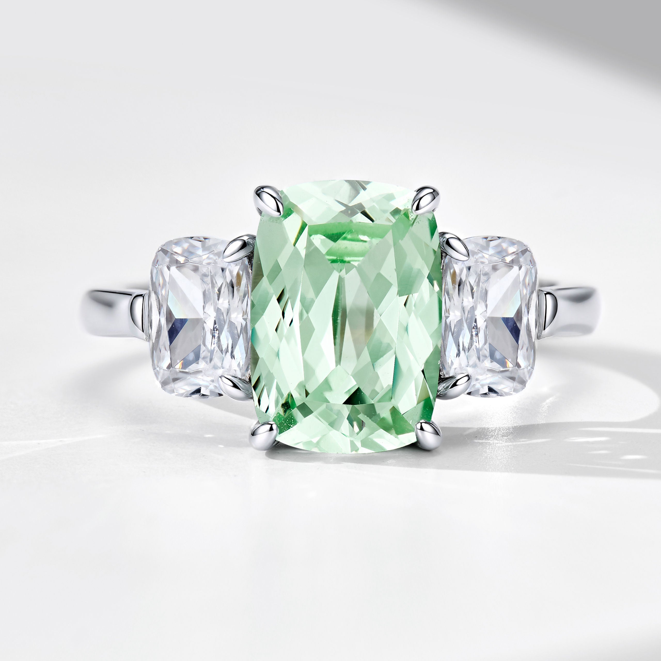 Mint Green Three Stone Ring  | Silver Ring