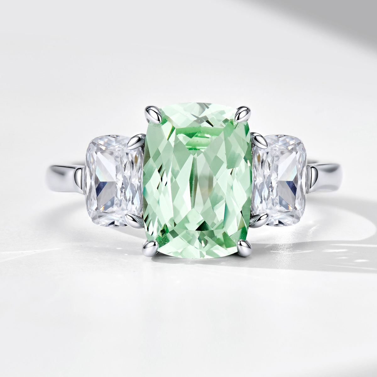 Mint Green Three Stone Ring  | Silver Ring