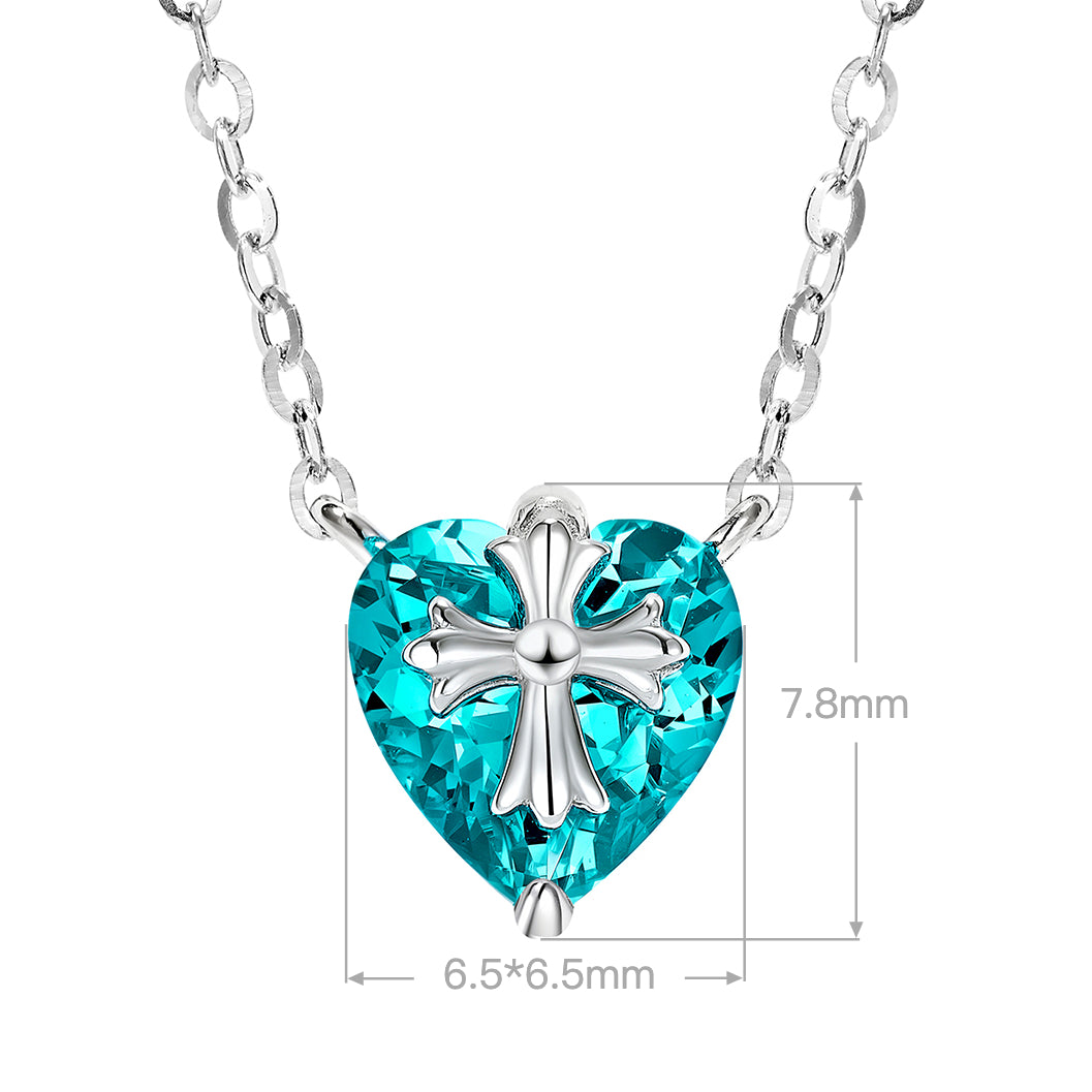 Paraiba Cross Heart Necklace | Silver Necklace