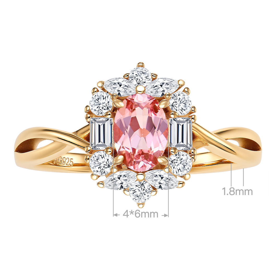 Pink Gem Oval Ring | Silver Ring