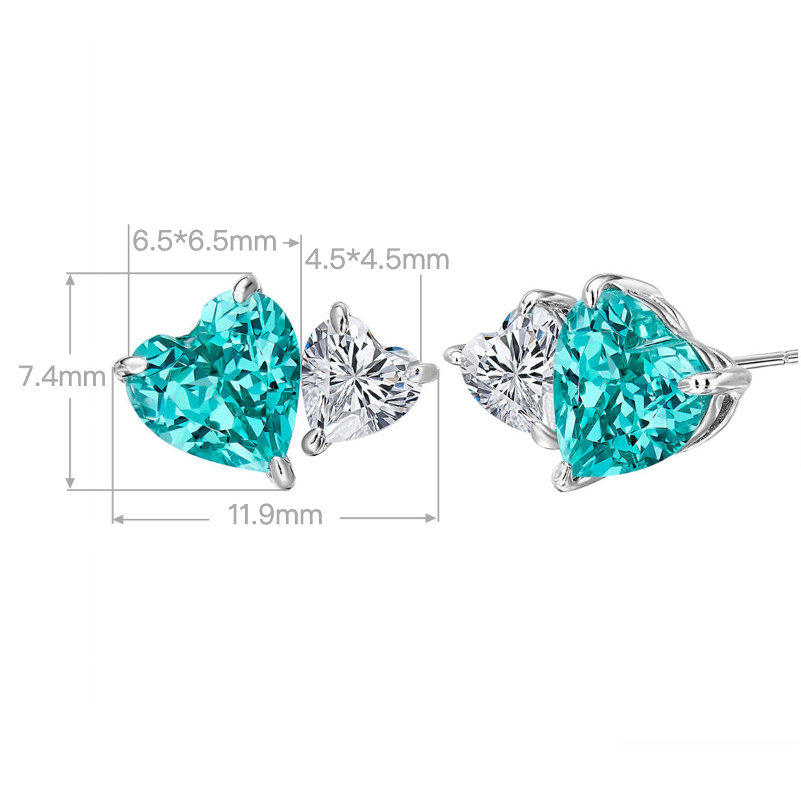Paraiba Two-Tone Heart Earrings | Silver Earrings