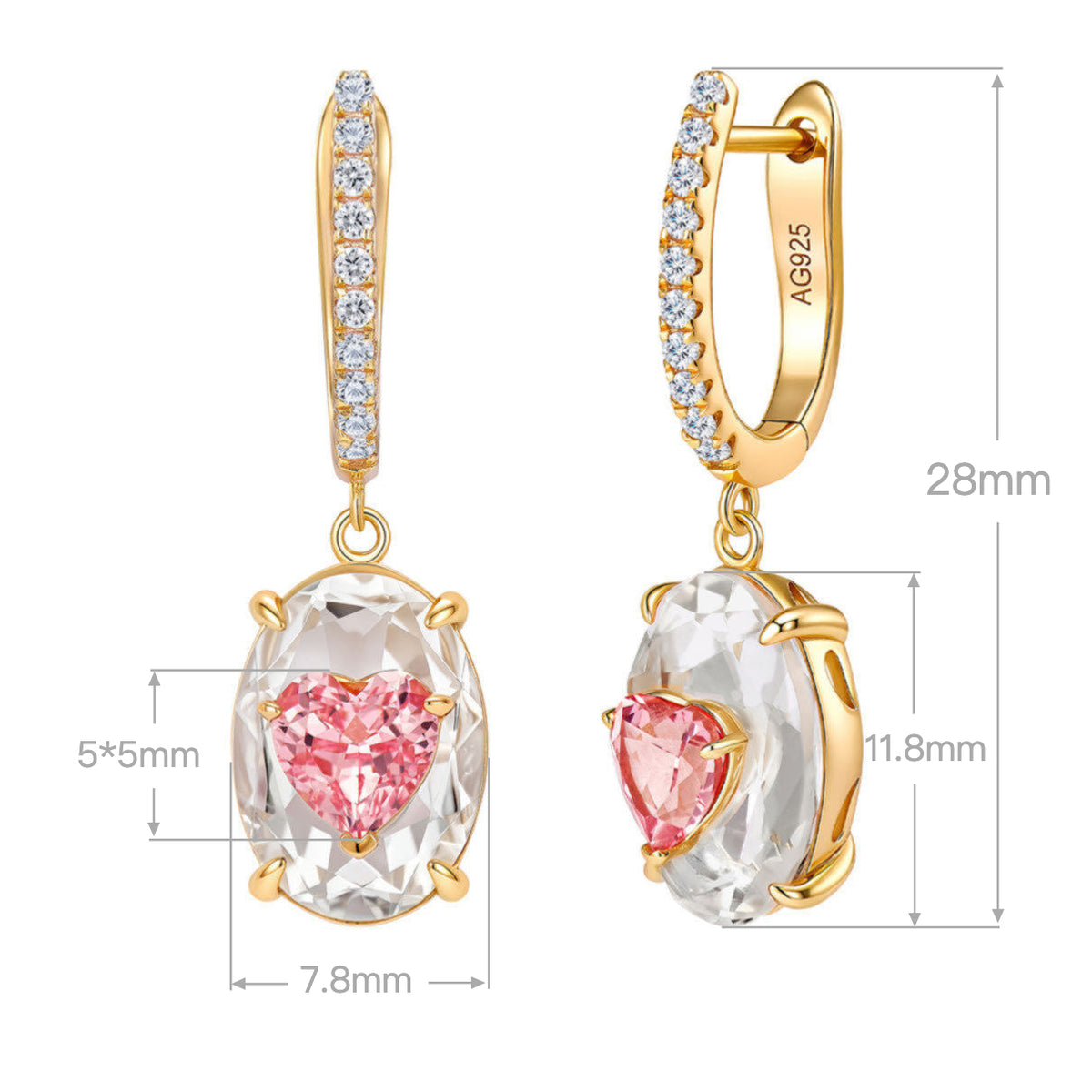 Lab-Grown Padparadscha Oval Earrings | Silver Earrings