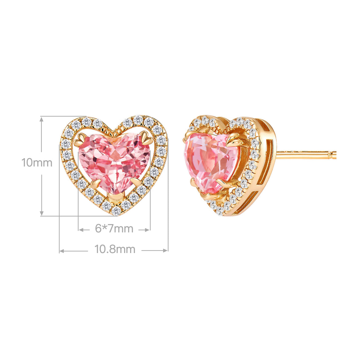 Lab-Grown Padparadscha Heart Stud Earrings | Silver Earrings