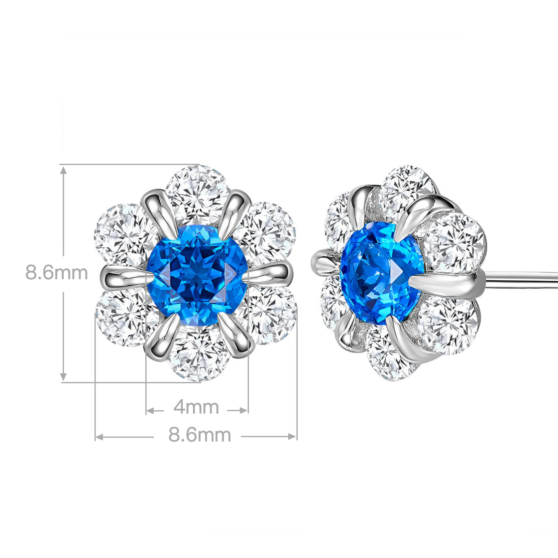 Blue Gemstone Flower Stud Earrings | Silver Earrings