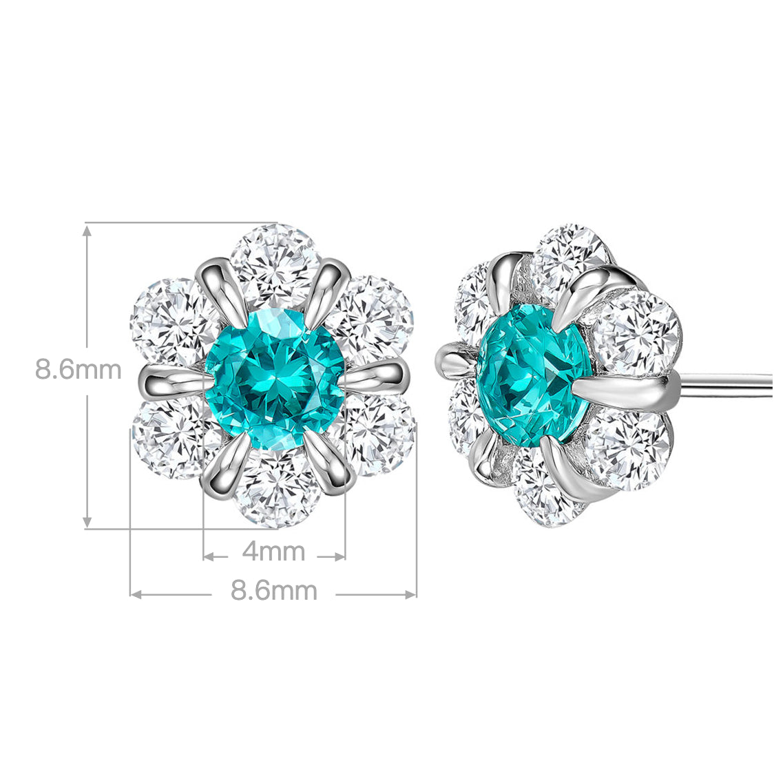 Light Blue Gemstone Flower Stud Earrings | Silver Earrings