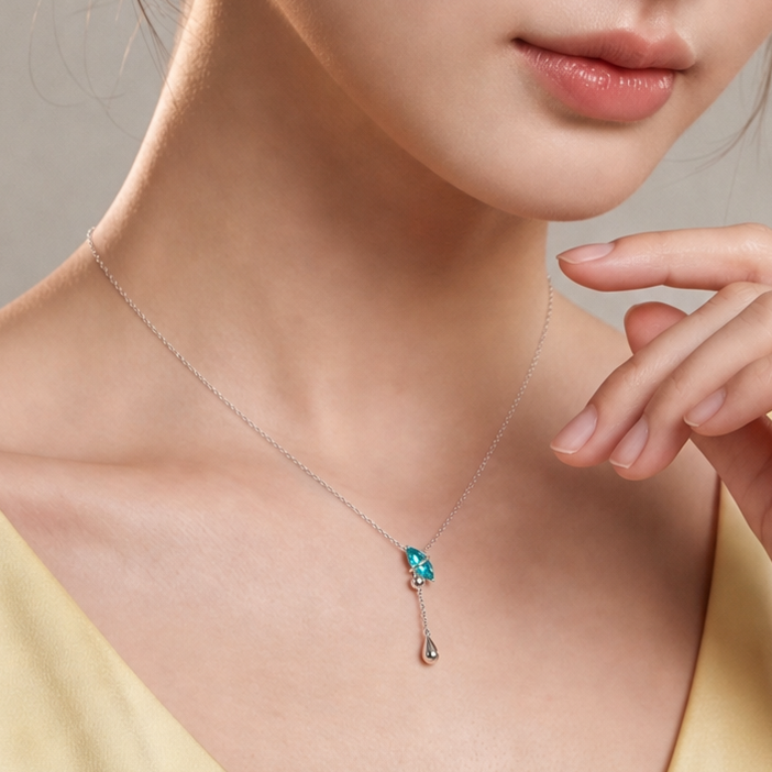 Marquise Y-Shaped Tassel Necklace | Silver Necklace
