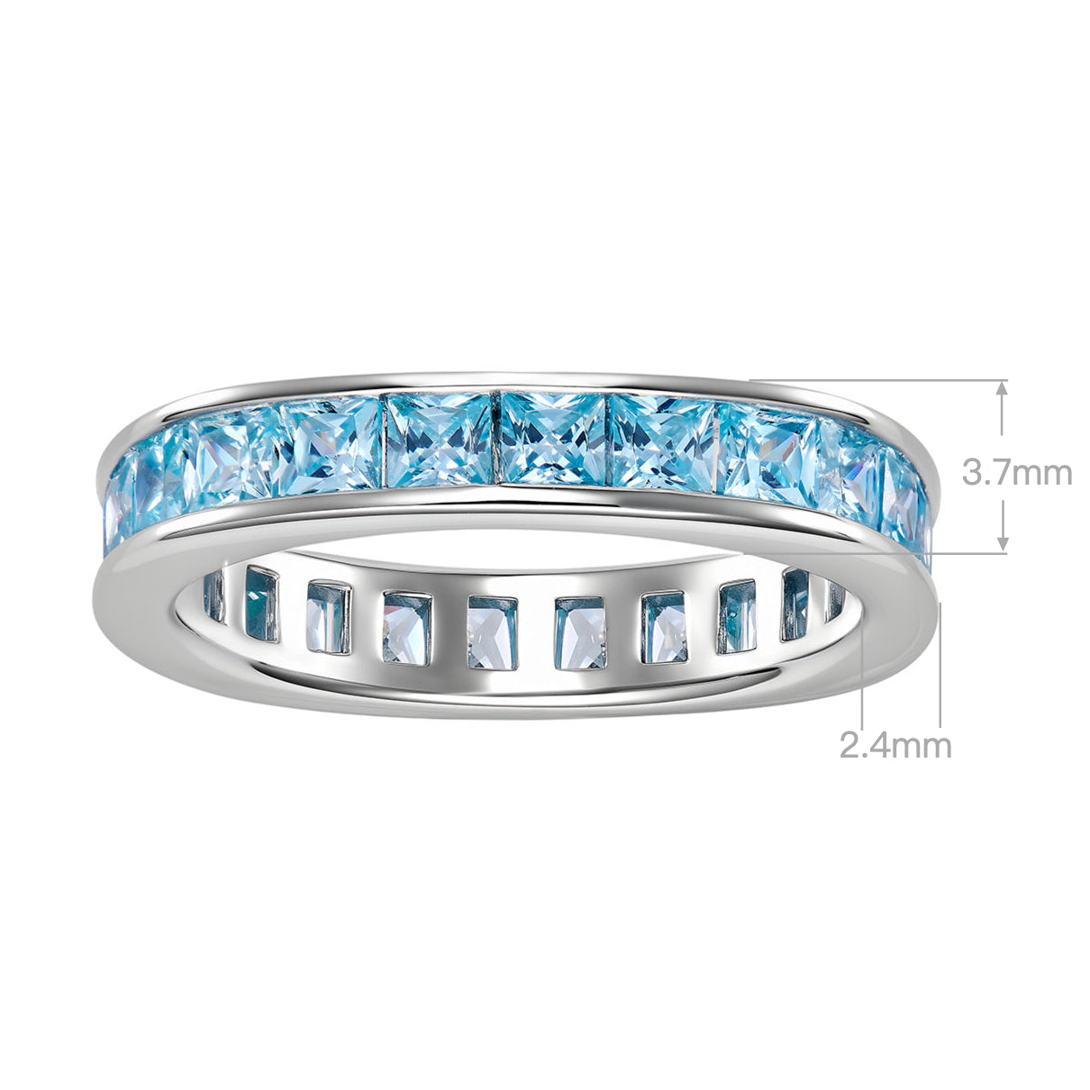 Light Sea Blue Princess Cut Paved Ring | Silver Ring