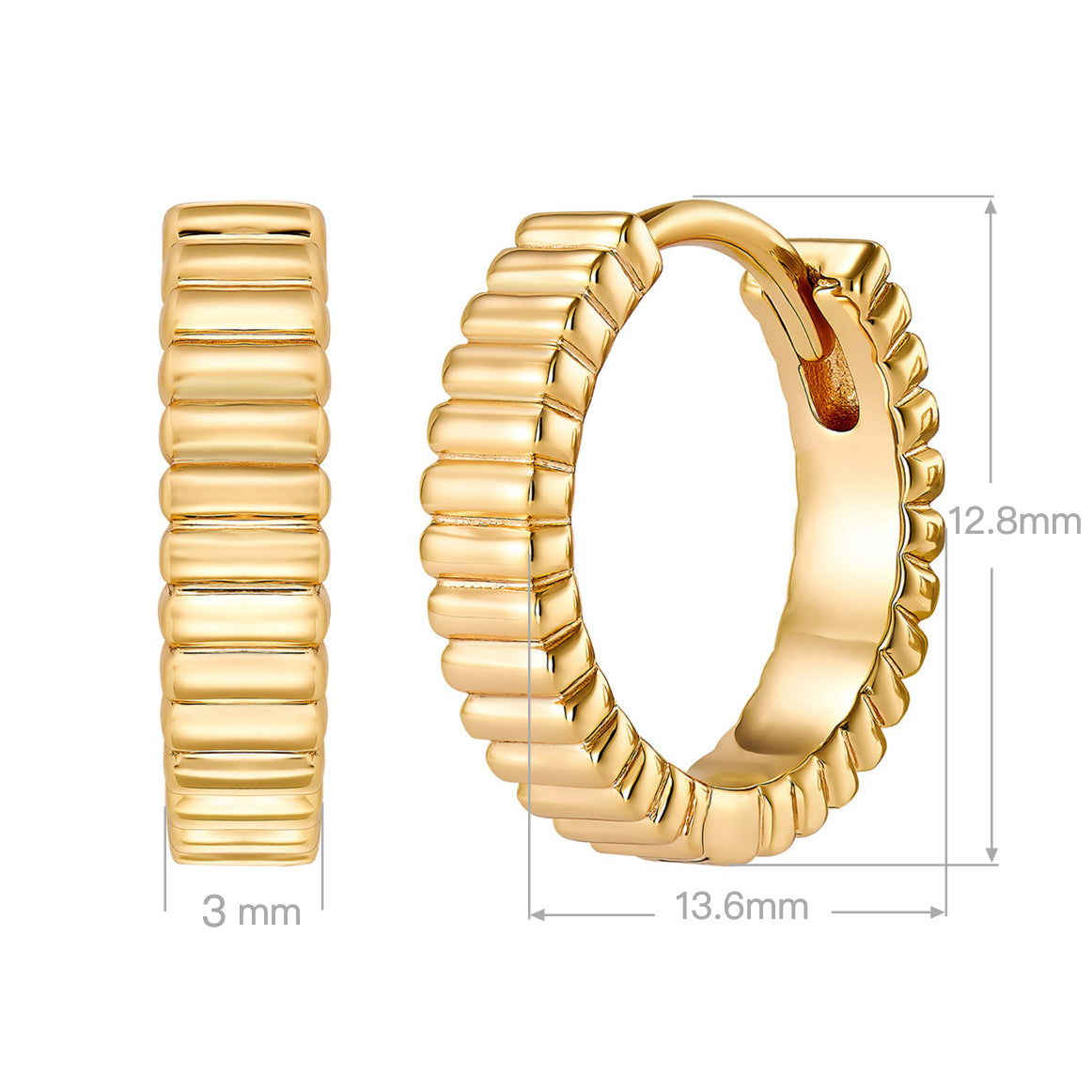 Fluted Ribbed Hoop Earrings | Silver Earrings