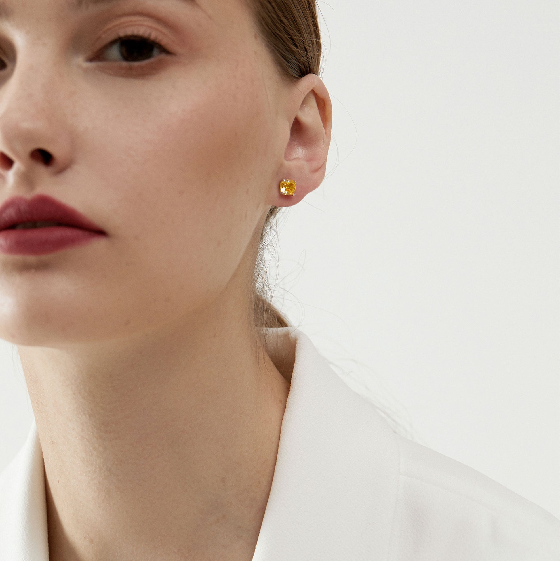 Cushion Cut Yellow Gemstone Studs | Silver Earrings