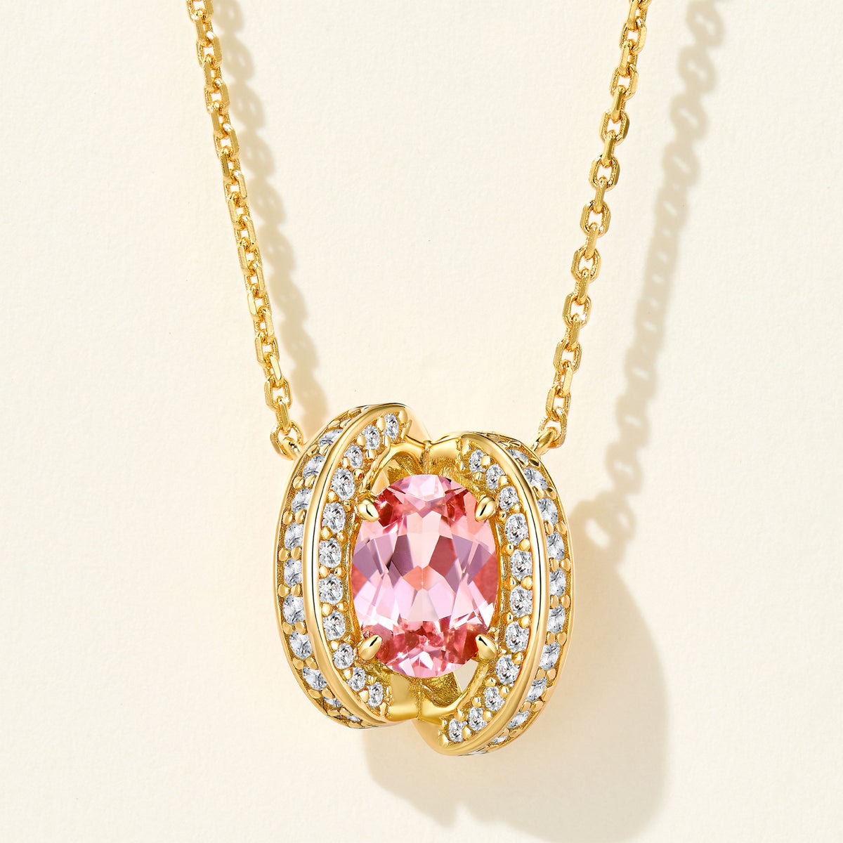 Lab-Grown Padparadscha Oval Necklace | Silver Necklace